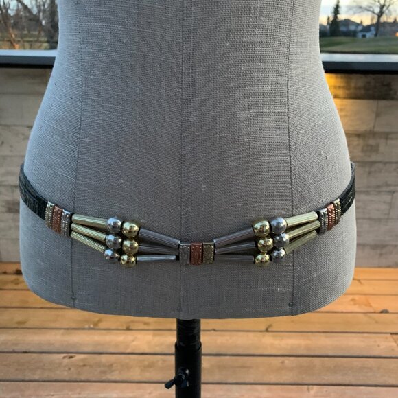 Vintage Century Metal Beaded Leather Hip Waist Drape Belt Southwestern Boho - Picture 2 of 15